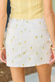 Greta Lemon Embroidered White Denim Mini Skirt