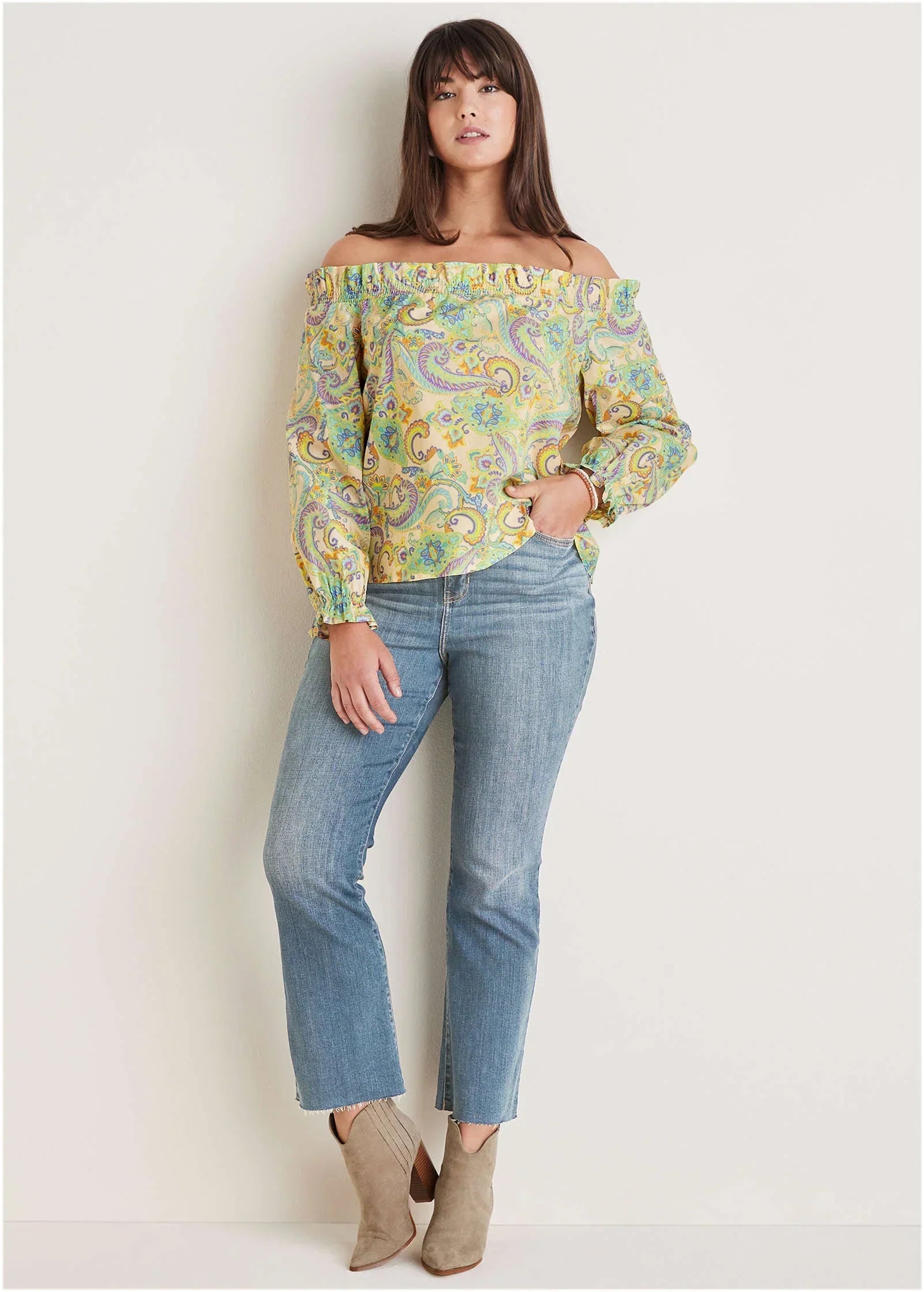 Off The Shoulder Top Candied Shortbread Paisley