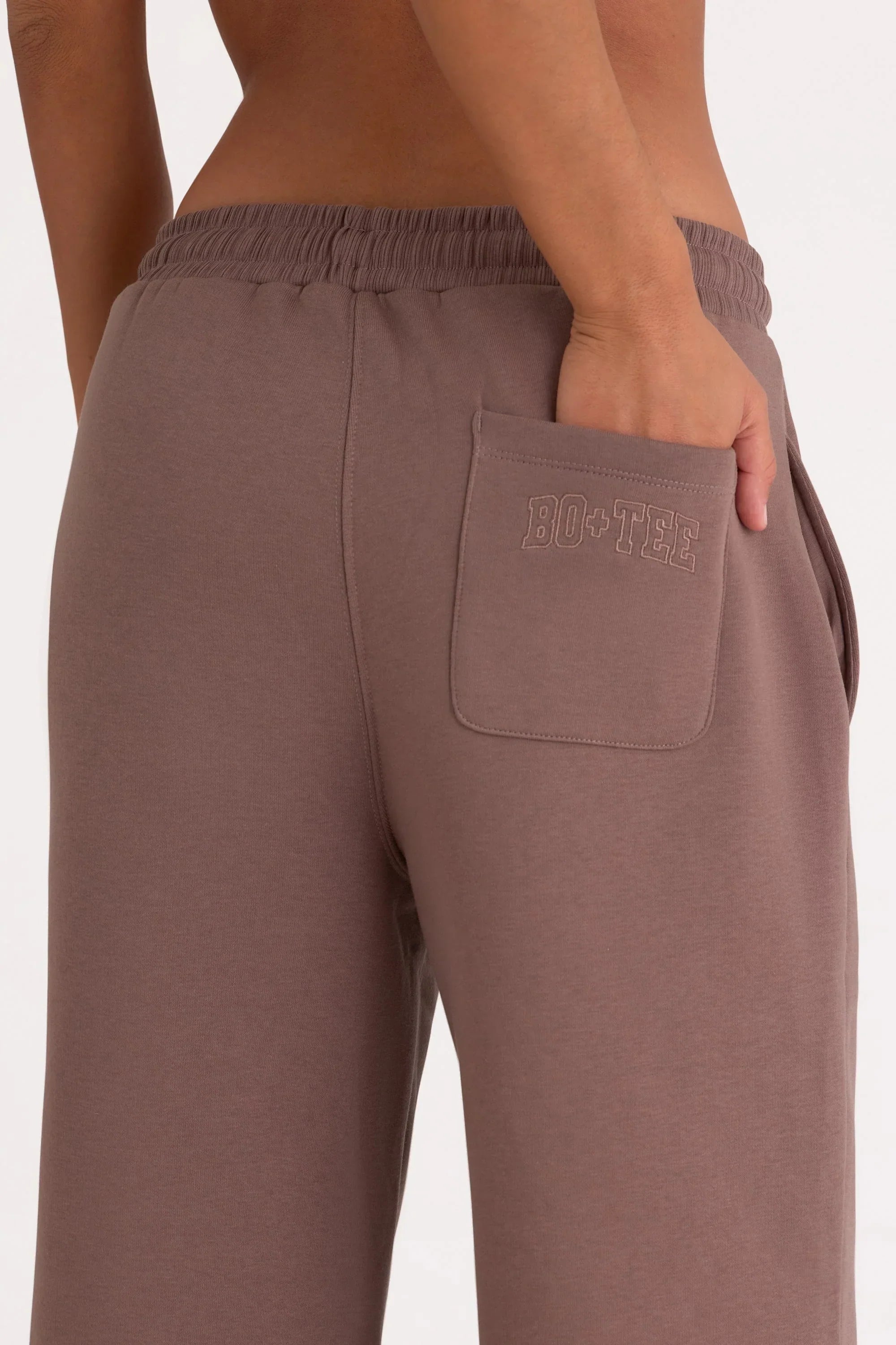 Brushed Jersey Wide Leg Joggers in Cocoa
