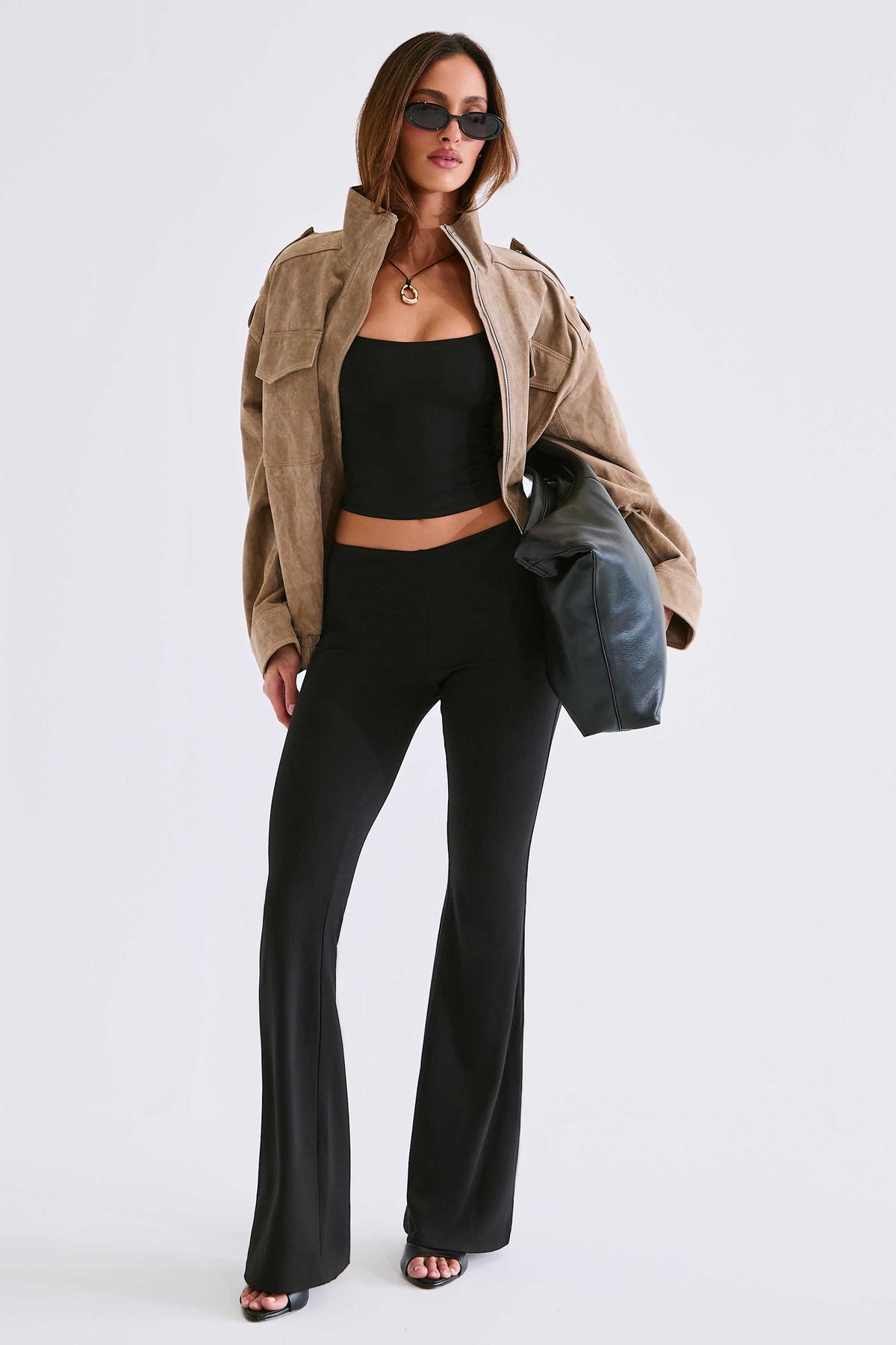 Modal Mid Rise Flared Trousers in Black