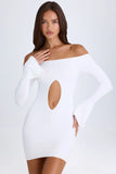 Off Shoulder Cut Out Mini Dress in White