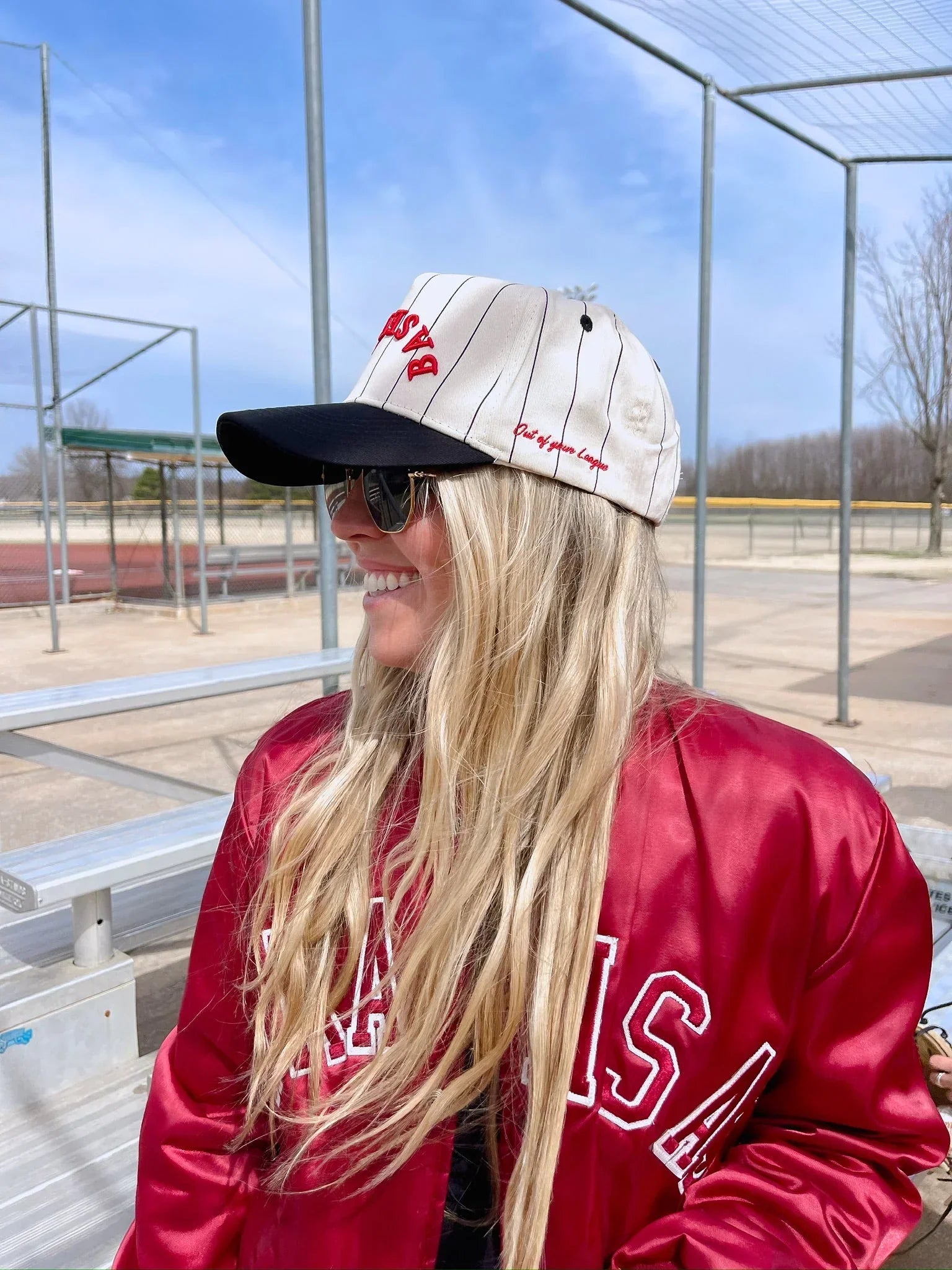 BASEBALL Red on Black Stripe Vintage Hat PREORDER