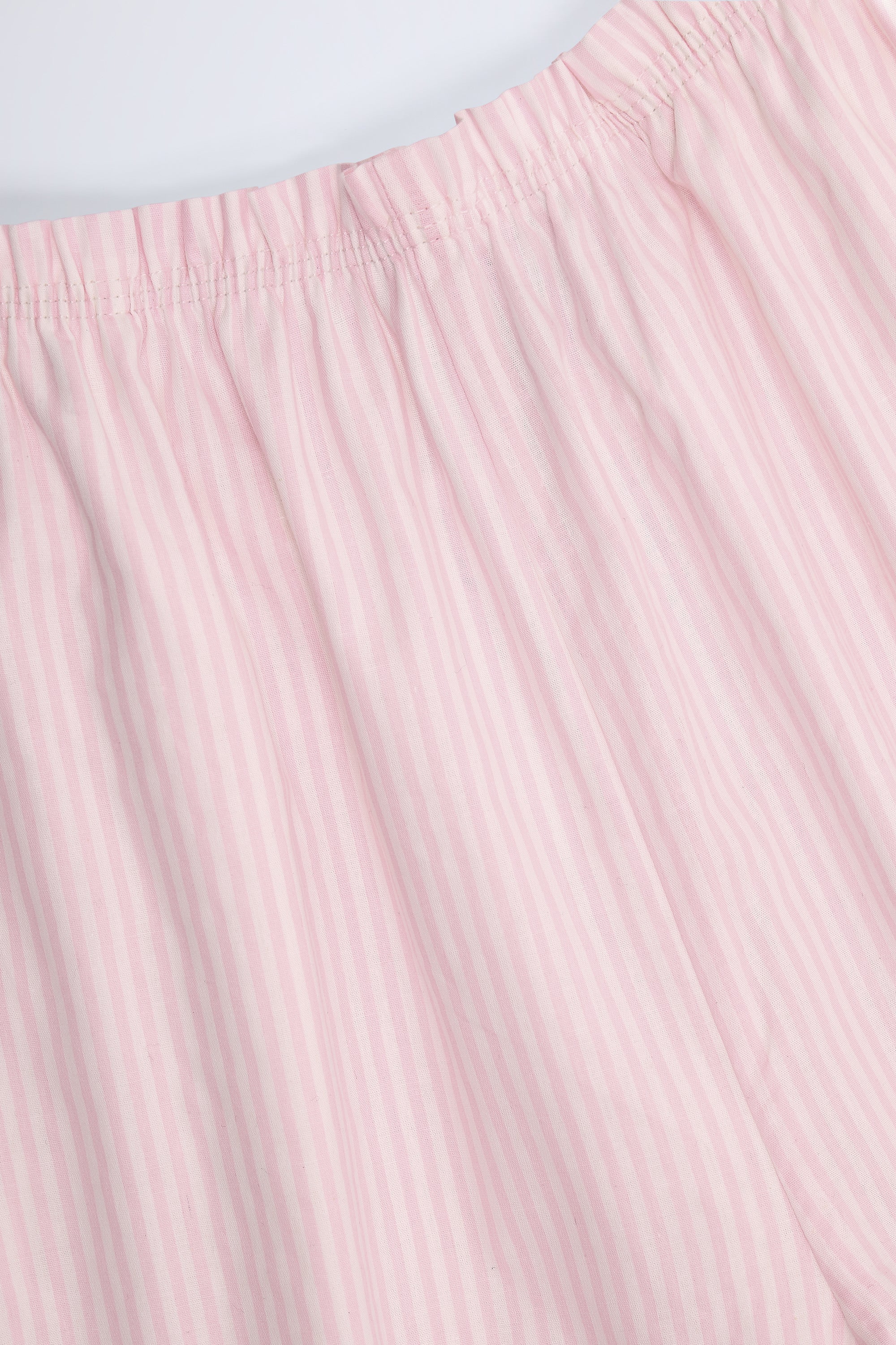 Wide Leg Cotton Poplin Trousers in Pink White Stripe
