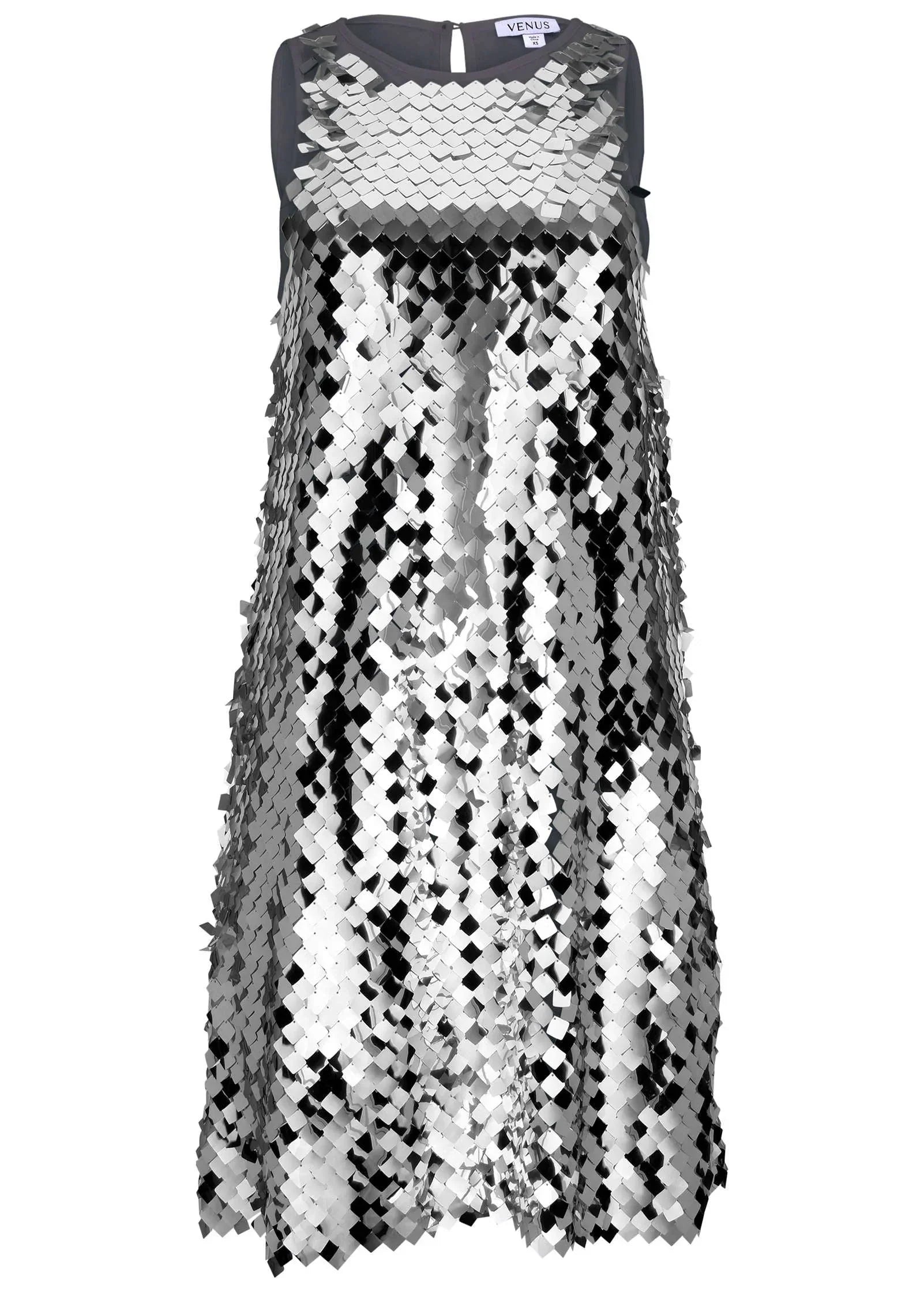 Mirror Sequin Mini Dress Silver