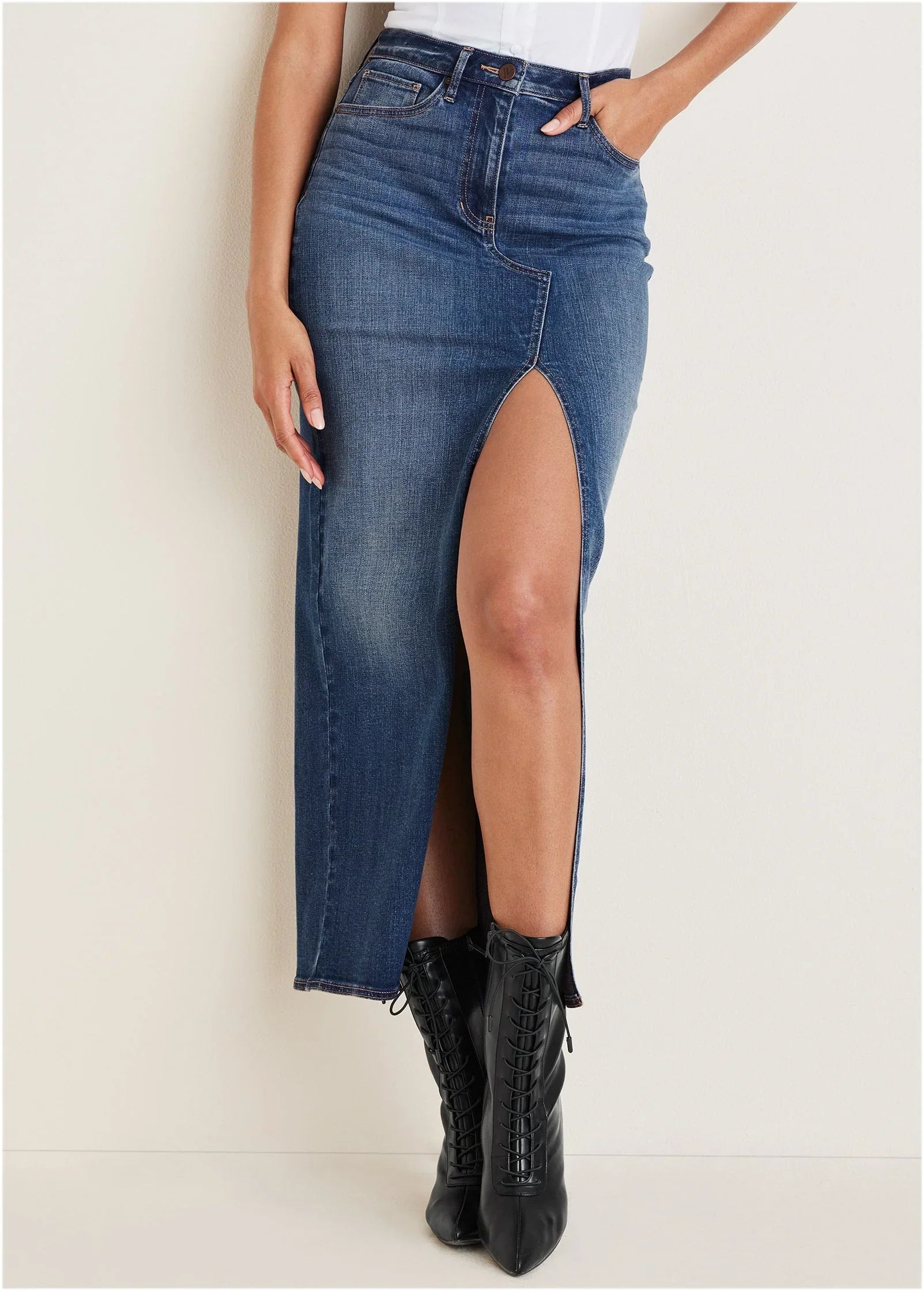 Denim Maxi Skirt Medium Wash