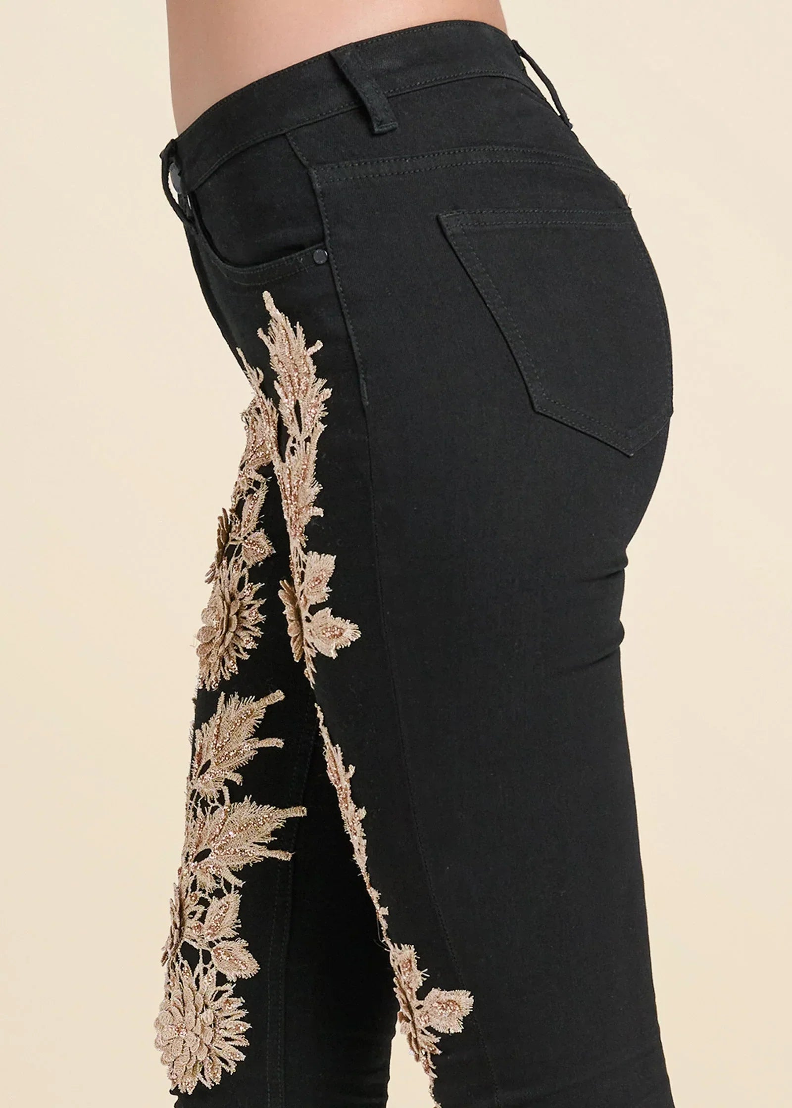 Floral Embellished Jeans Black Multi