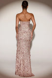 Embellished Bandeau Neck Strapless Gown in Rose Gold