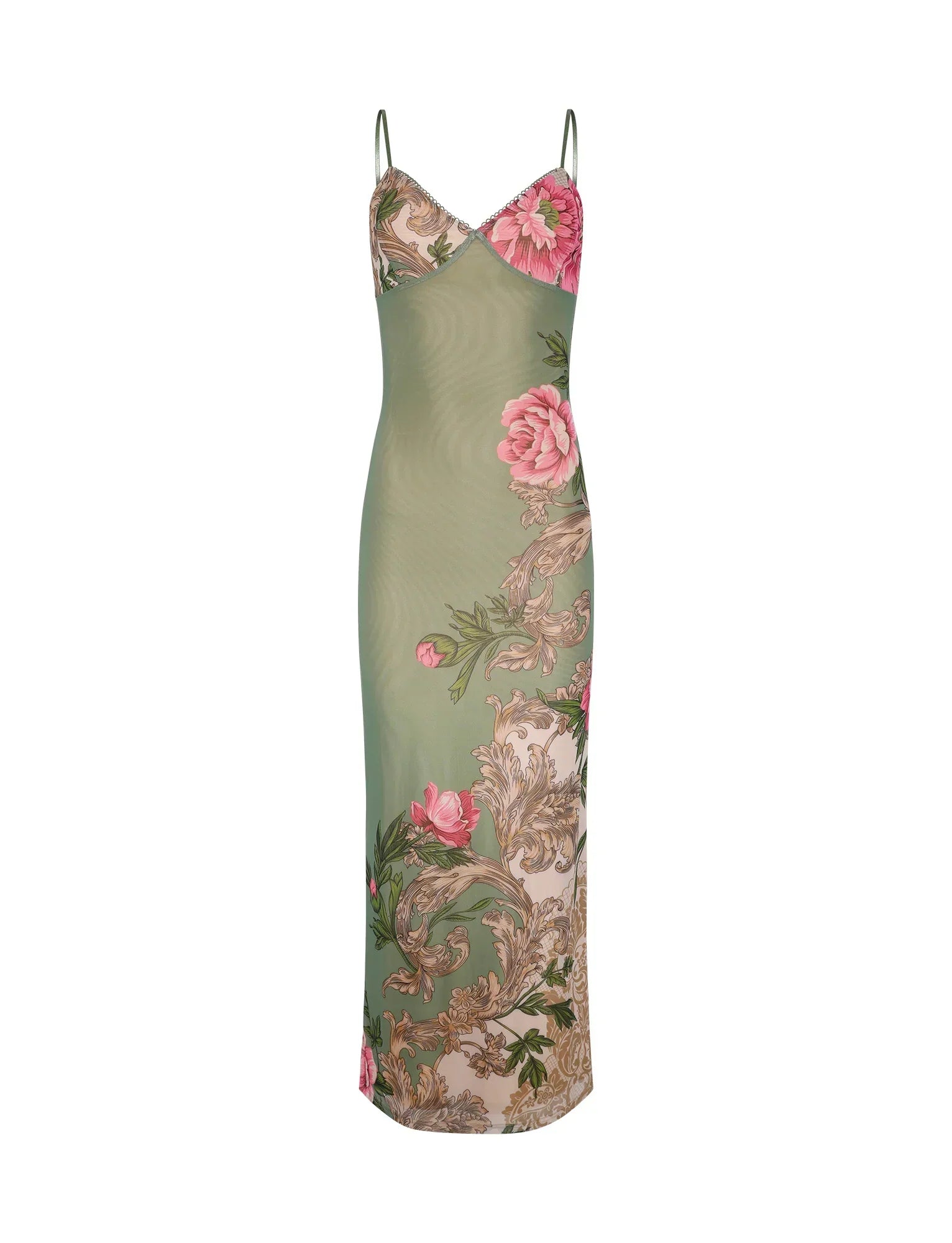 JULIANNA DRESS GREEN FLORAL ROCCOCO FLORAL