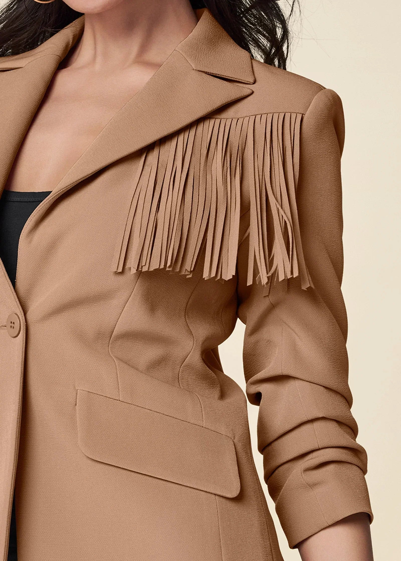 Fringe Suiting Blazer Camel