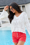 Jayce Ivory Pointelle Cropped V Neck Sweater
