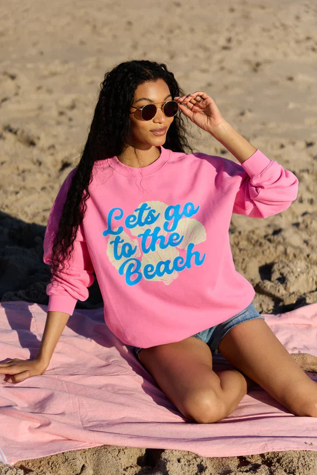 Lets Go To The Beach Pink Graphic Sweatshirt