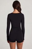 Soft Jersey Sweetheart Long Sleeve Mini Playsuit in Black