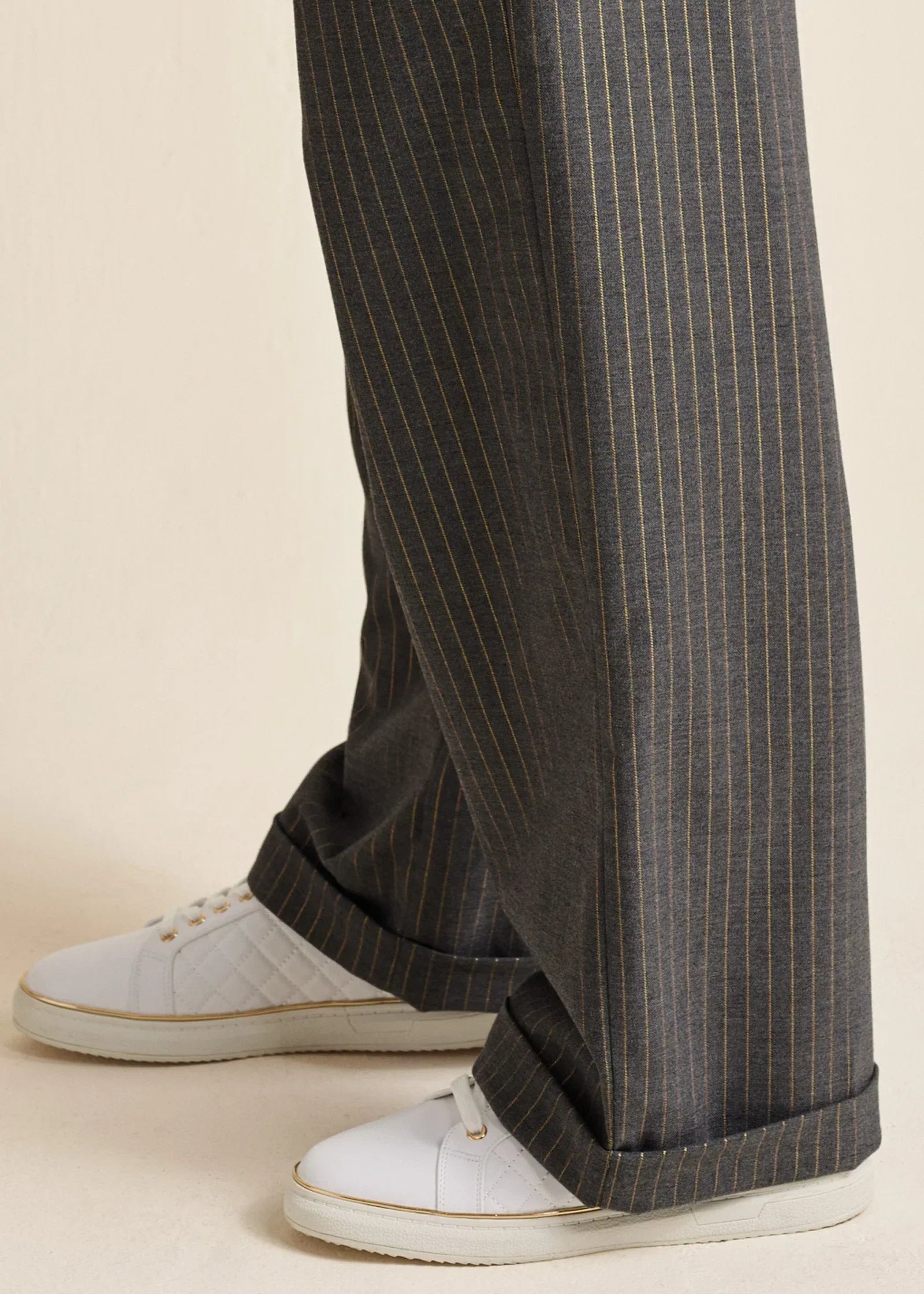 Stripe Wide Leg Trousers Grey Gold