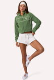 Terry Towelling Zip Up Cropped Sweatshirt in Jade