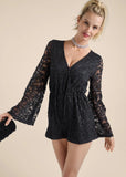 Sequin Lace Open Back Romper Black