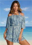 Flirty Cover Up Romper Denim Anglaise Paisley