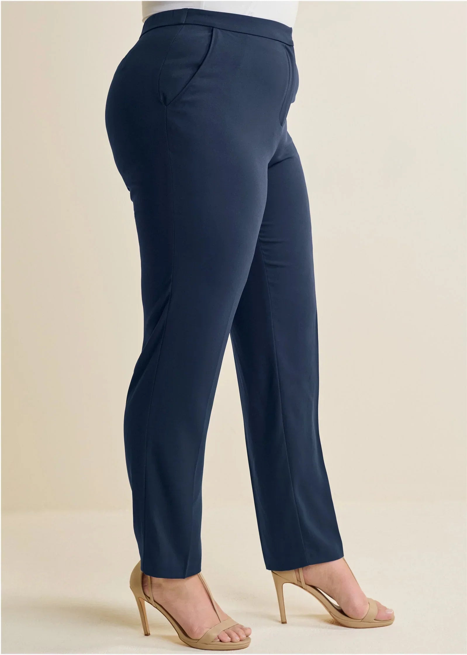 High Rise Straight Trousers Navy