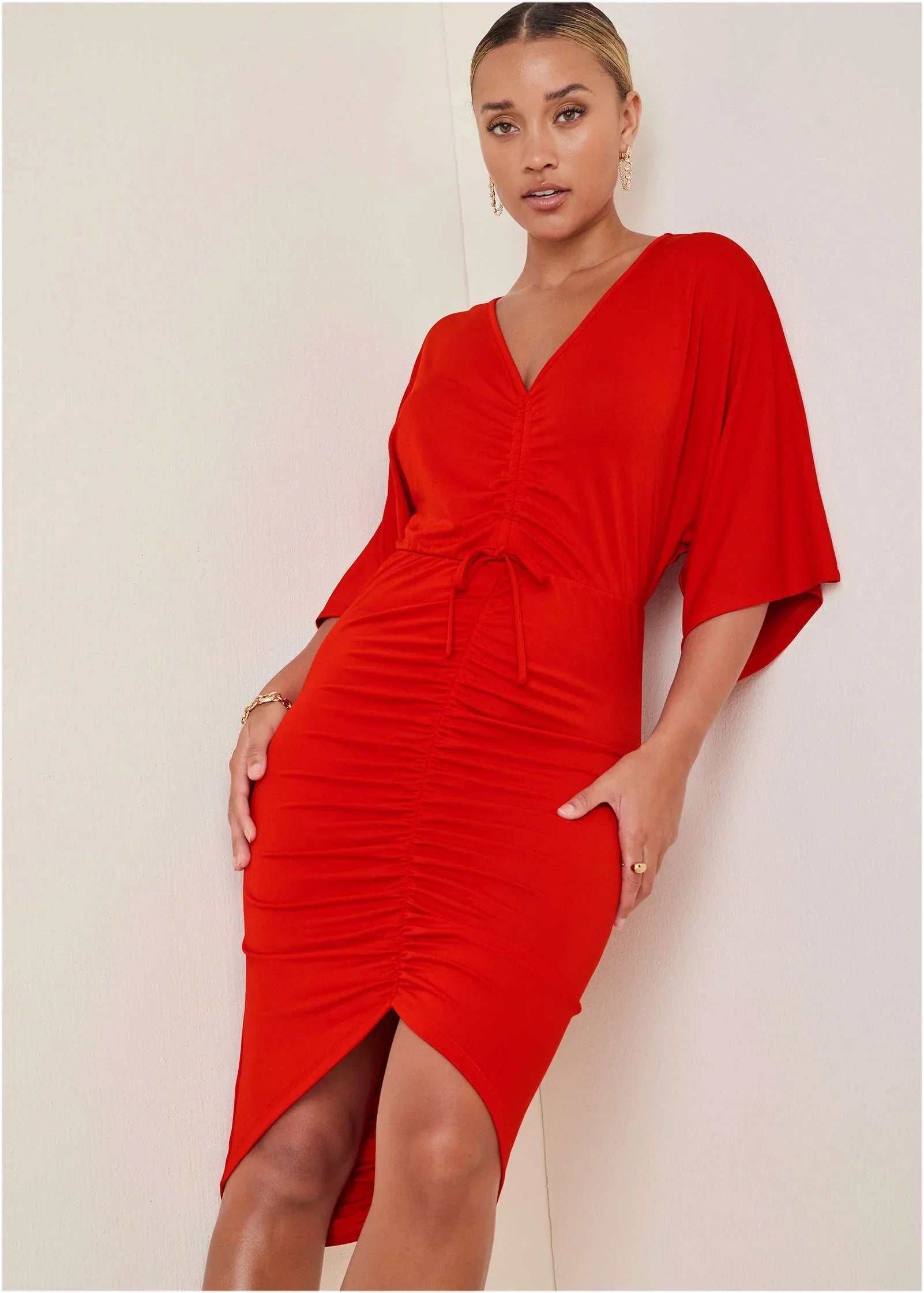 Ruched High Low Dress Goji Berry