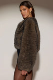Cropped Faux Fur Jacket in Chocolate Brown