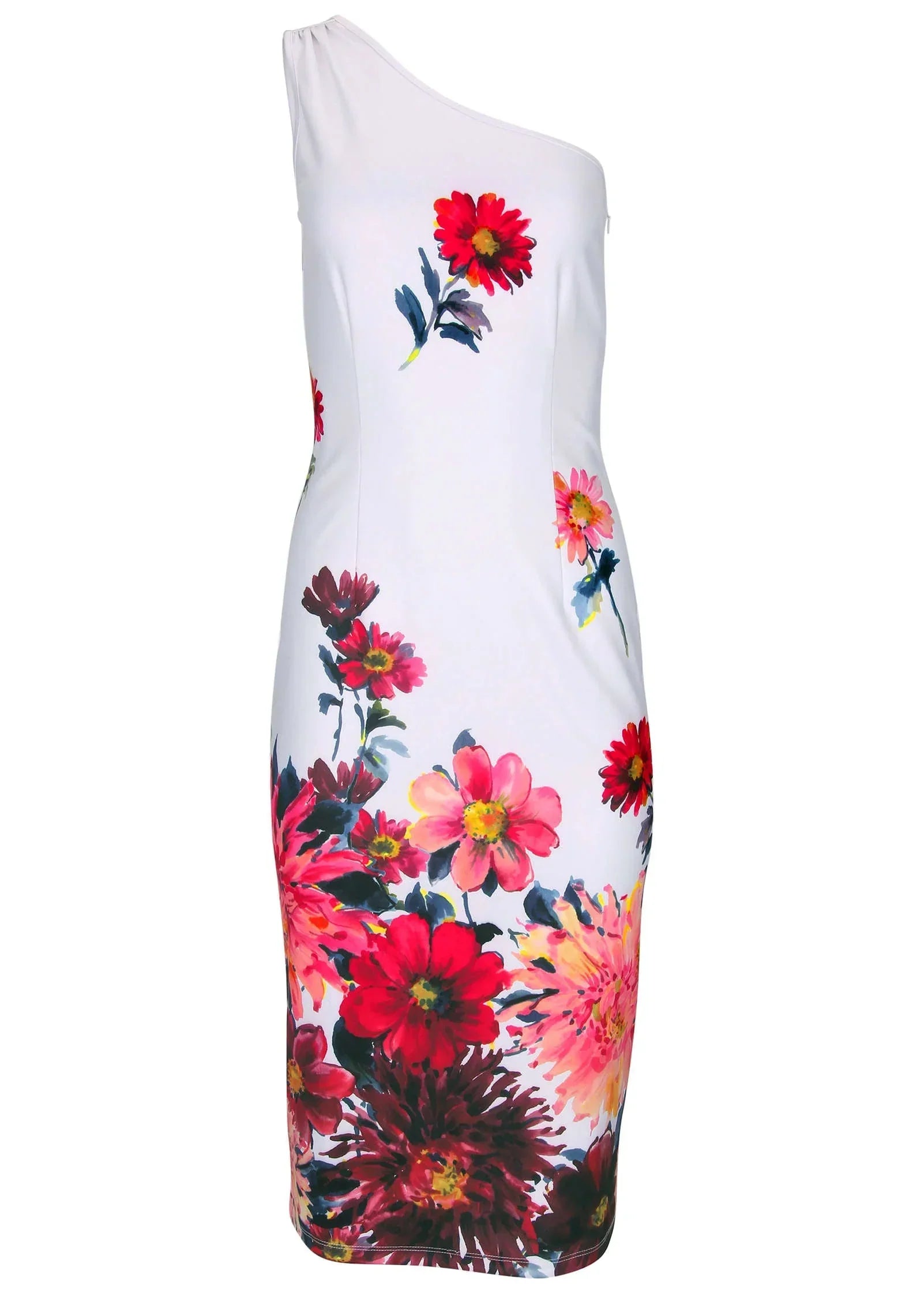 One Shoulder Scuba Dress Spring Dahlia Border
