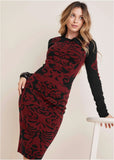 Printed Midi Sweater Dress Black Wine