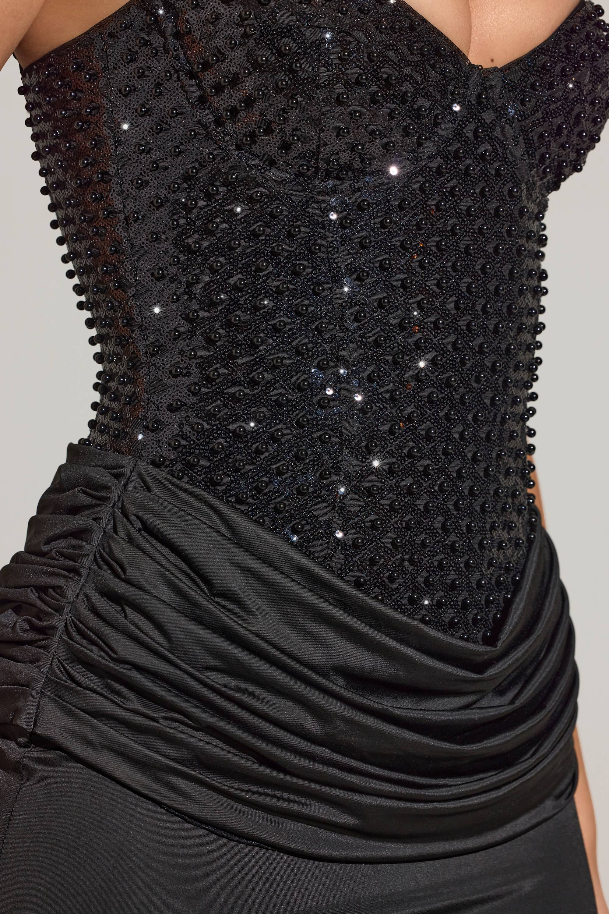 Embellished Corset Maxi Dress in Black