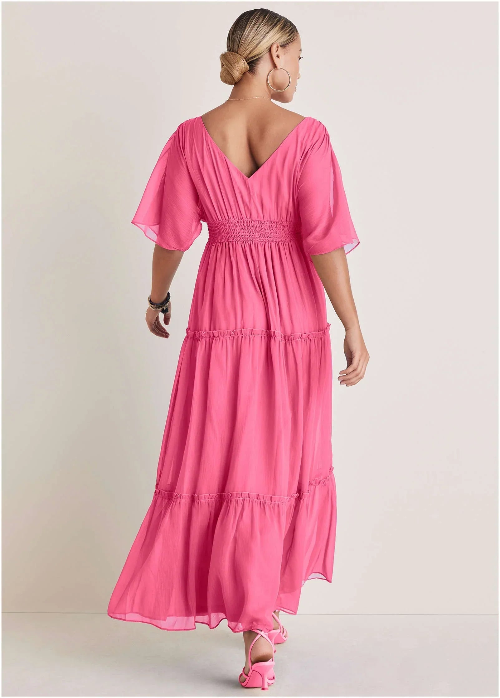 Flutter Sleeve Maxi Dress Hot Pink