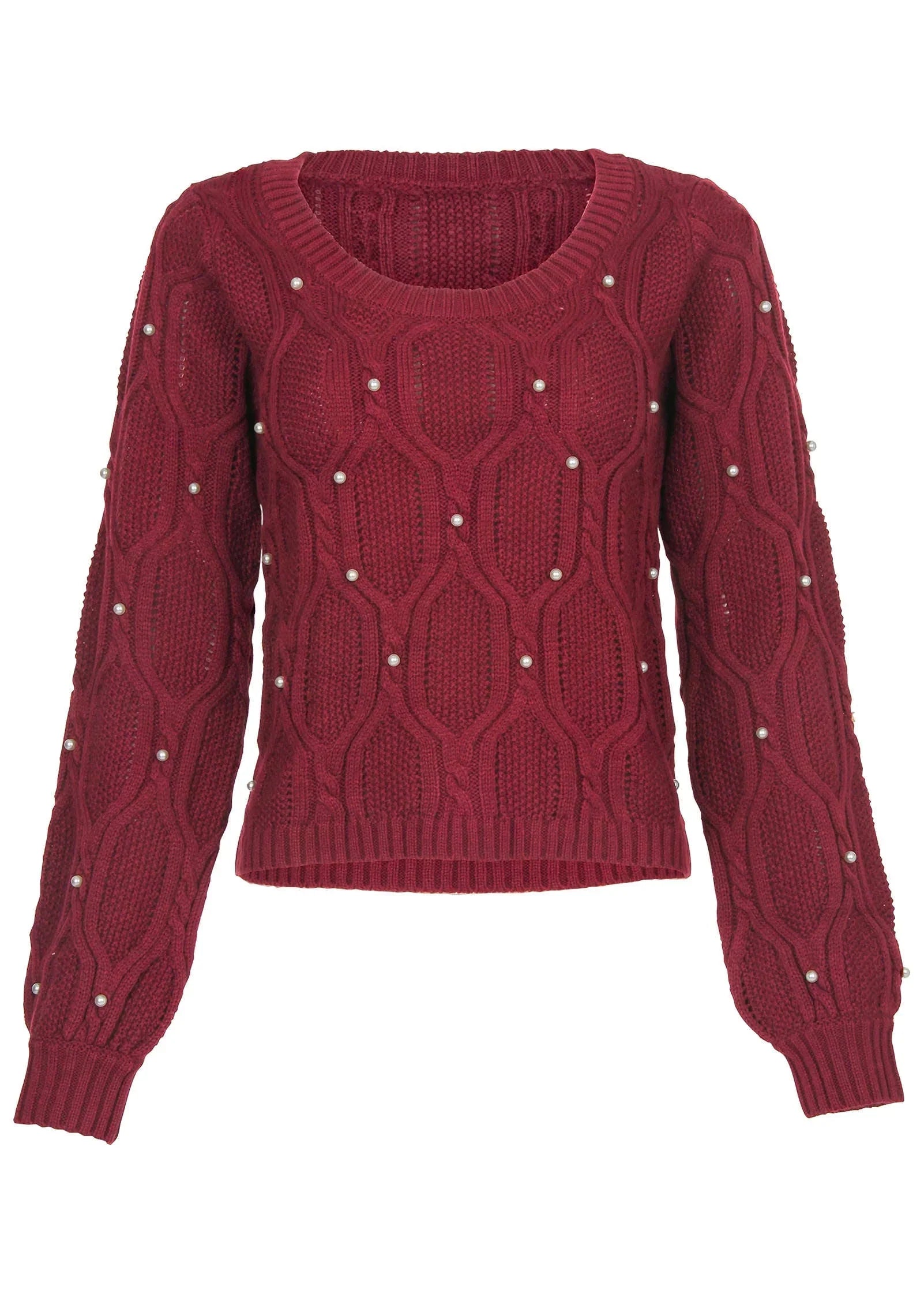 Pearl Detail Sweater Wine