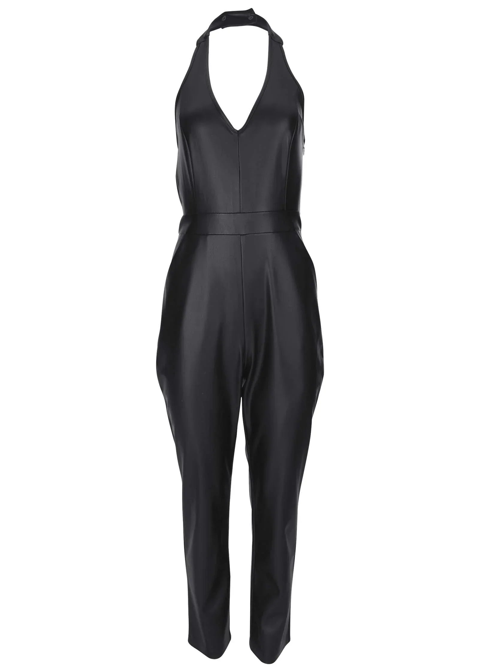 Faux Leather Jumpsuit Jet Black