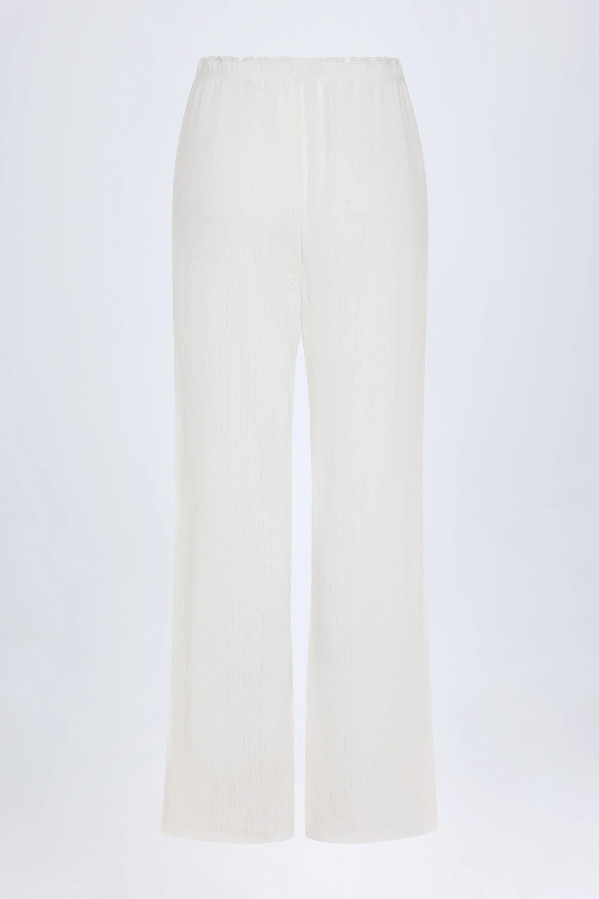 Pointelle Mid Rise Straight Leg Trousers in White