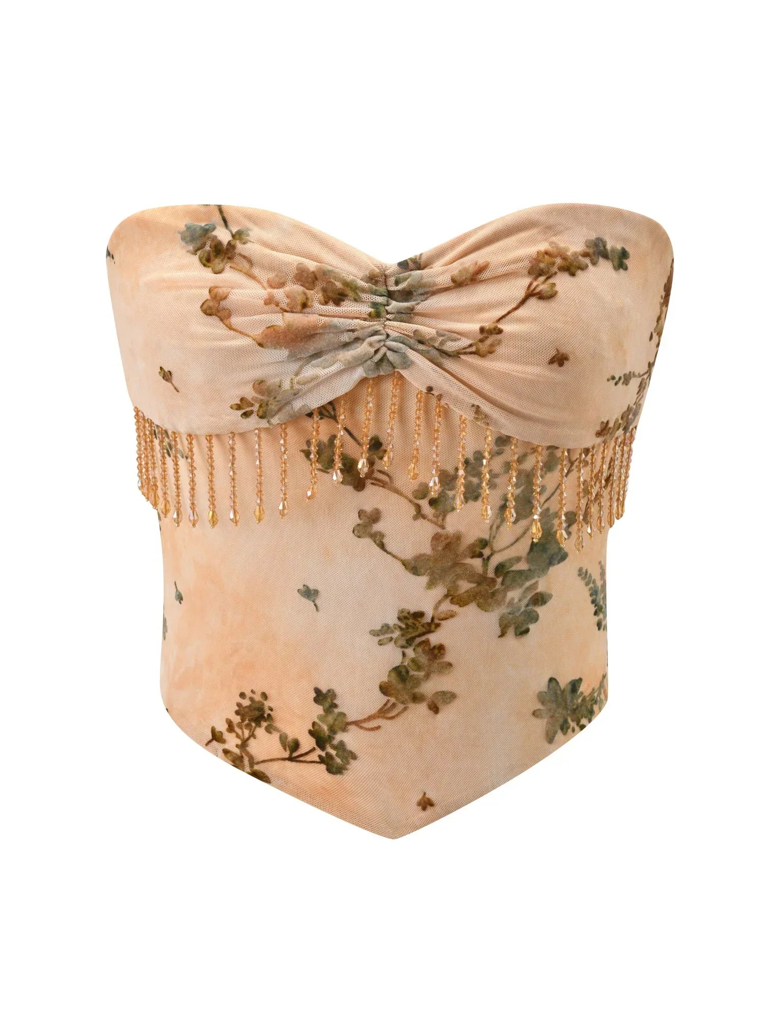 OONA BURN OUT FRINGE TOP TAN