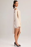 Knit Scarf Detail Off Shoulder Mini Dress in Cream
