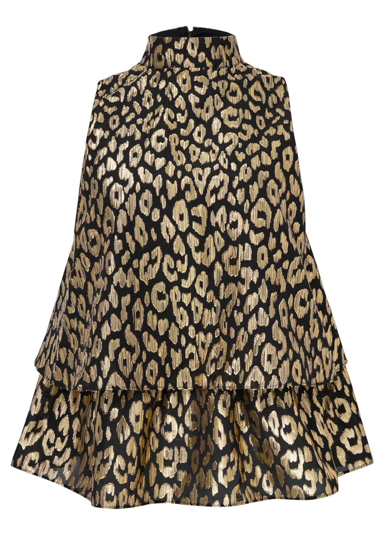 Tiered Hem Mock Neck Top Black Multi