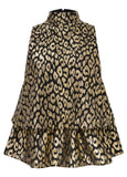 Tiered Hem Mock Neck Top Black Multi