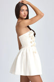 Bandeau Floral Appliqué Corset Mini Dress in Ivory