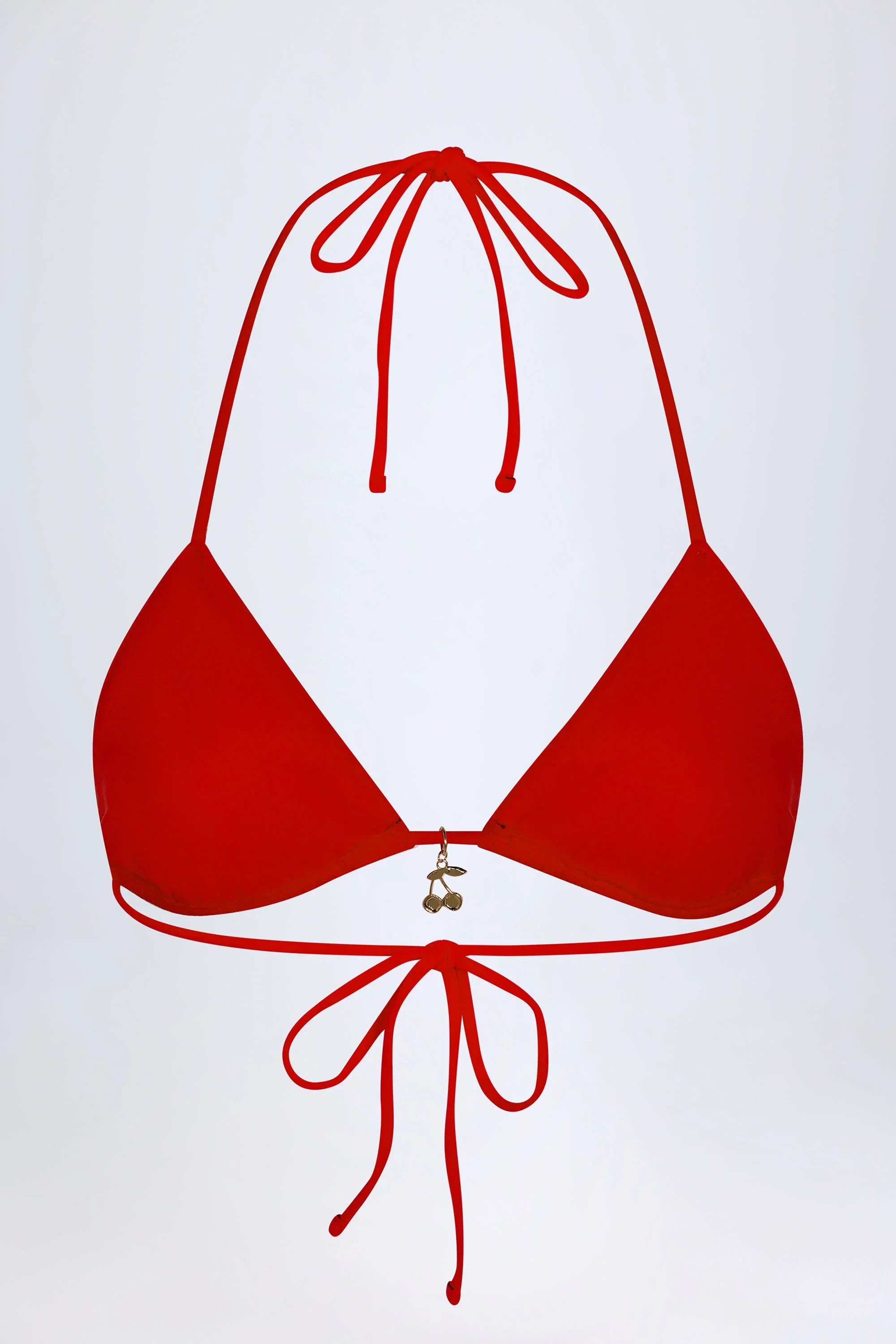 Charm Detail Triangle Bikini Top in Fiery Red