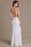 Chiffon Cowl Neck Open Back Gown in Snow