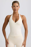 Halterneck Open Back Tank Top in Vanilla