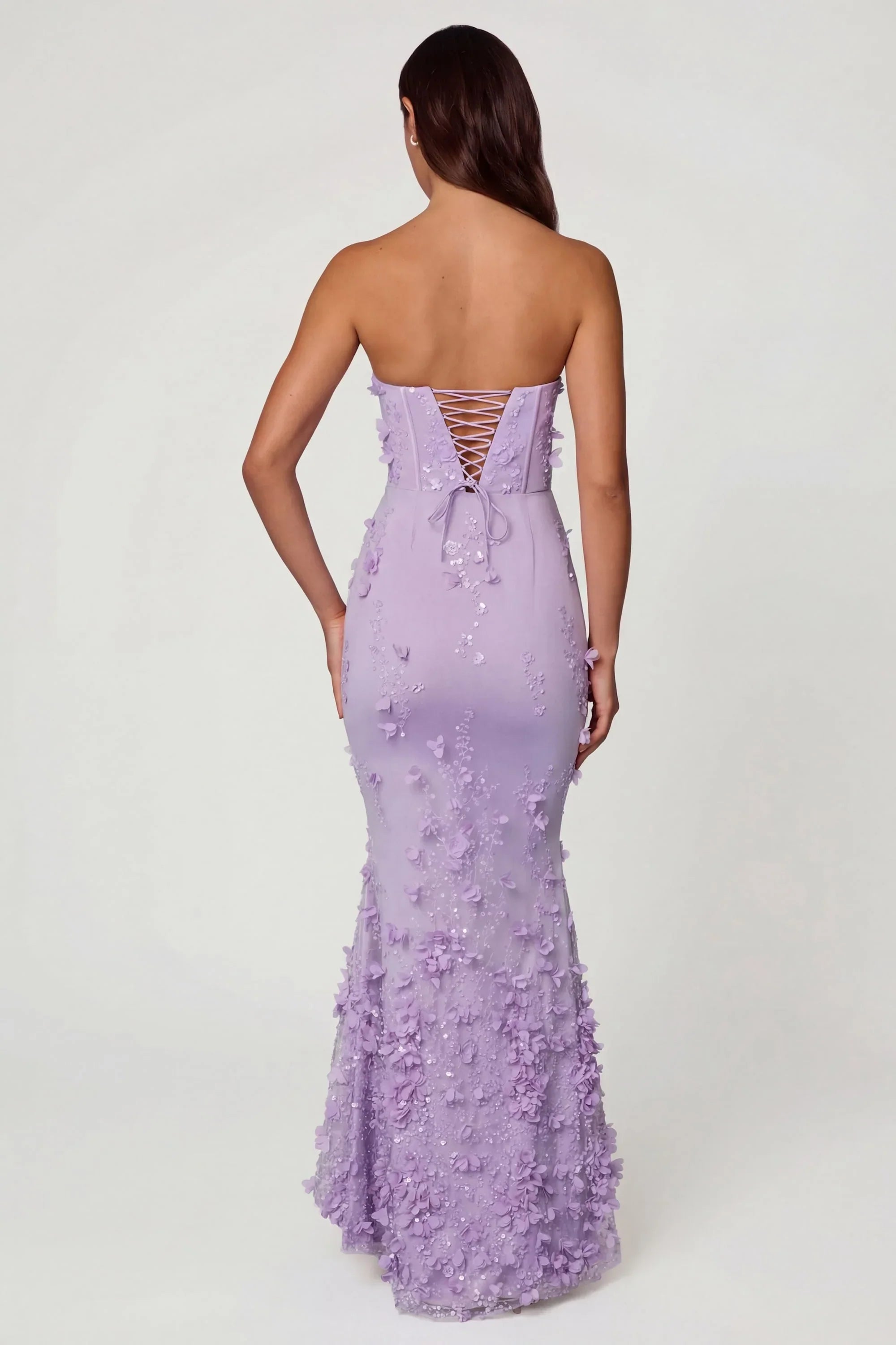 Lace Up Corset Maxi Dress in Lilac