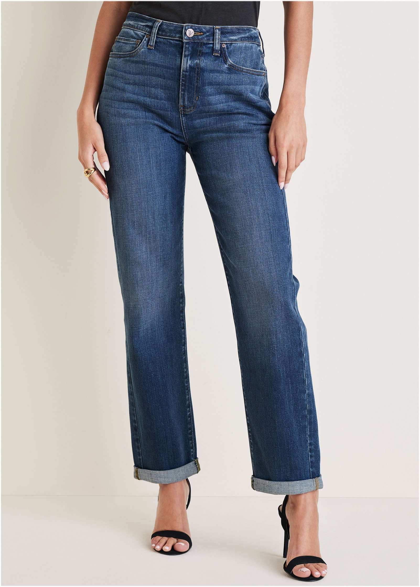 Rolled Cuff Relaxed Jeans Medium Wash