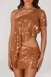 Embellished One Shoulder Asymmetric Top in Bronze