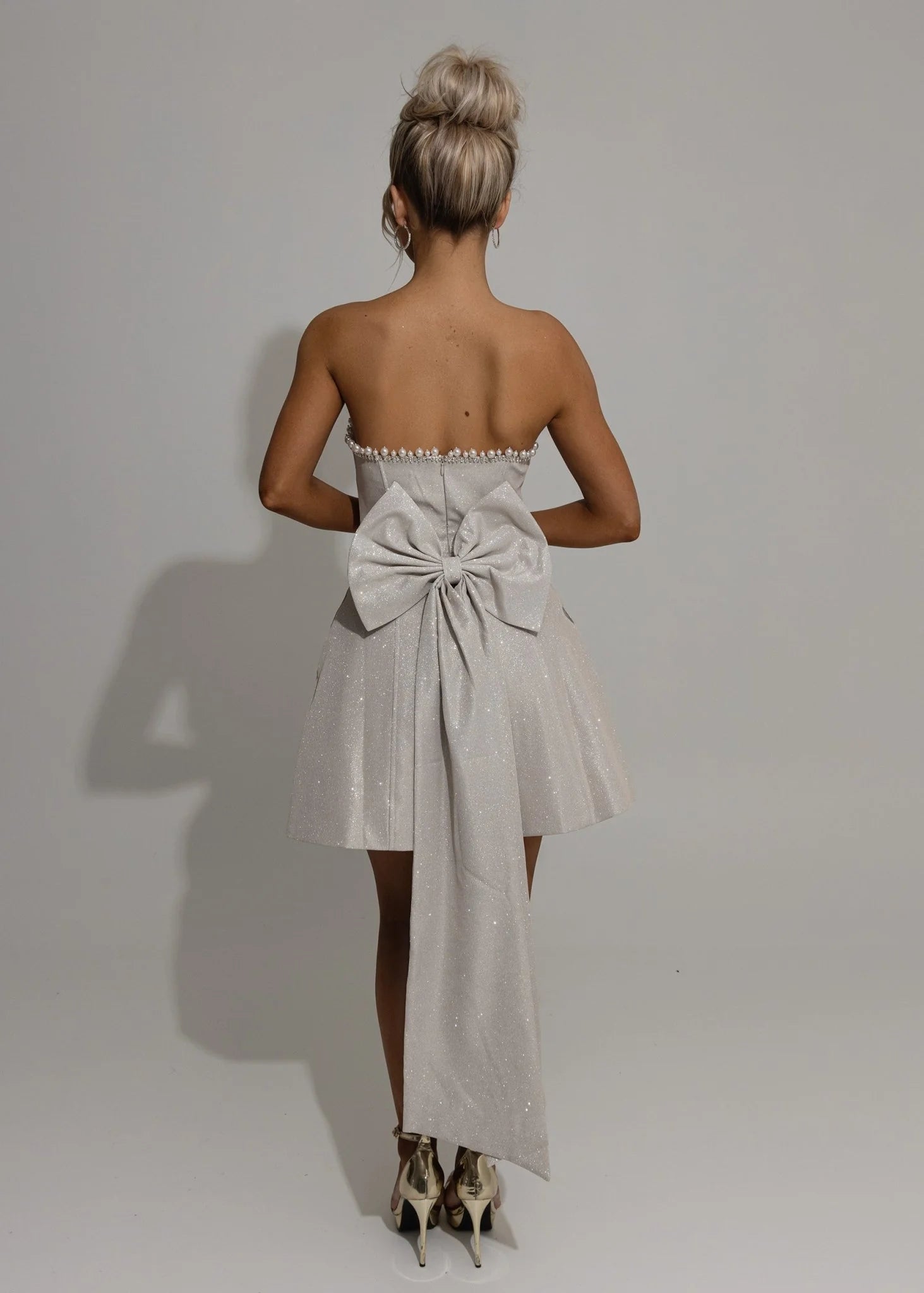 Sparkle Energy Bow Mini Dress Champagne