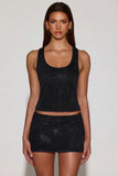Embellished Jersey Scoop Neck Racerback Top in Black