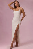 Embellished Square Neck Maxi Dress in Pearl
