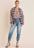 Quilted Jacket With Tie Blue Pink