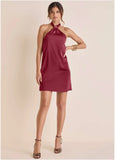 Halter Mini Dress Dark Red