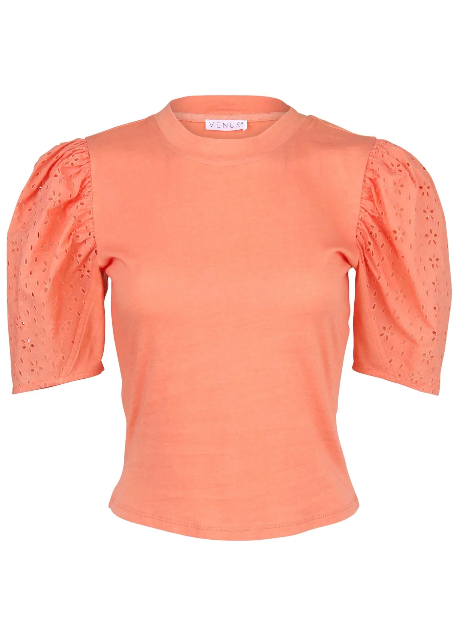 Eyelet Puff Sleeve Top Burnt Coral