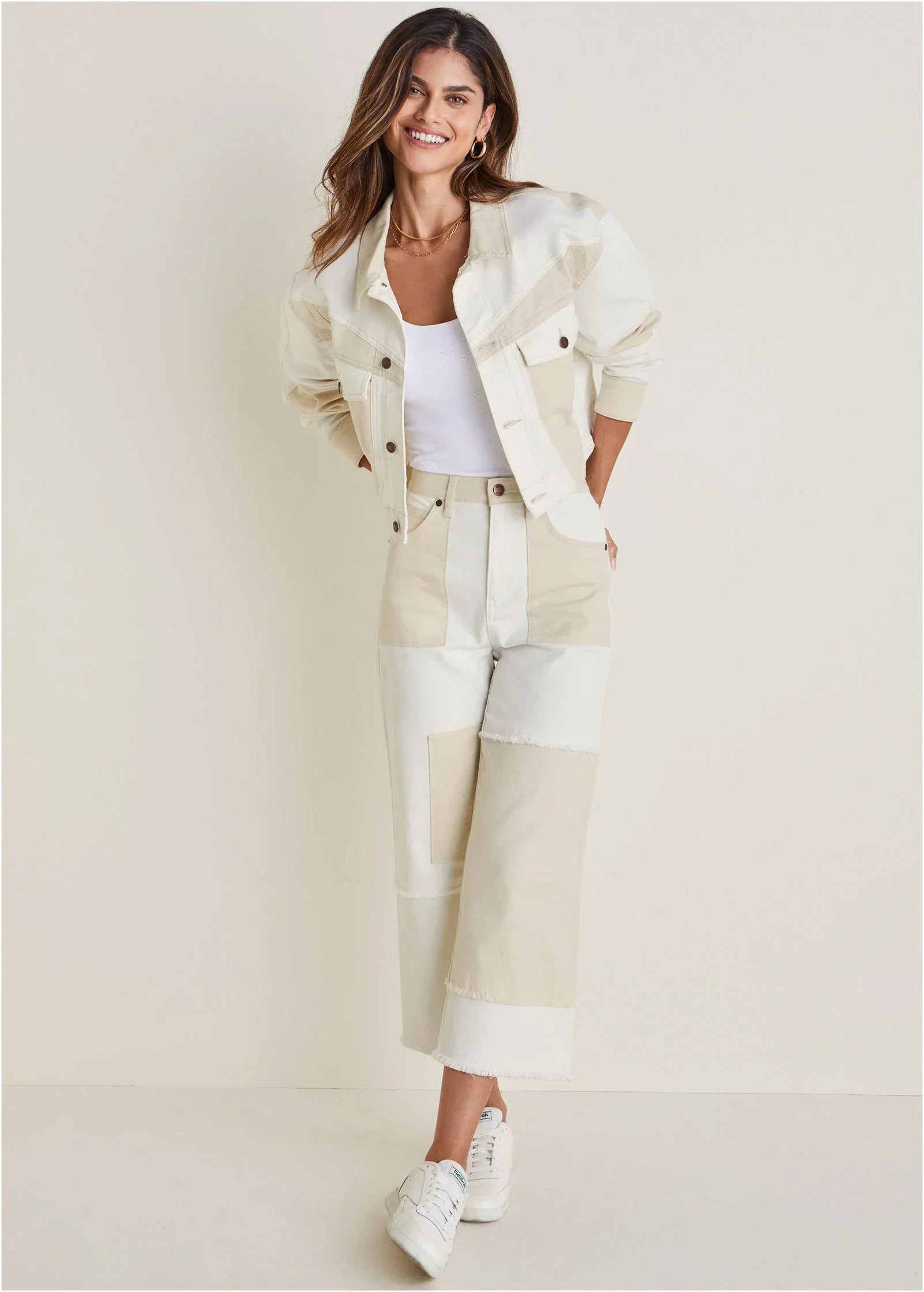 Patchwork Wide Leg Jean Whisper White Turtledove Combo