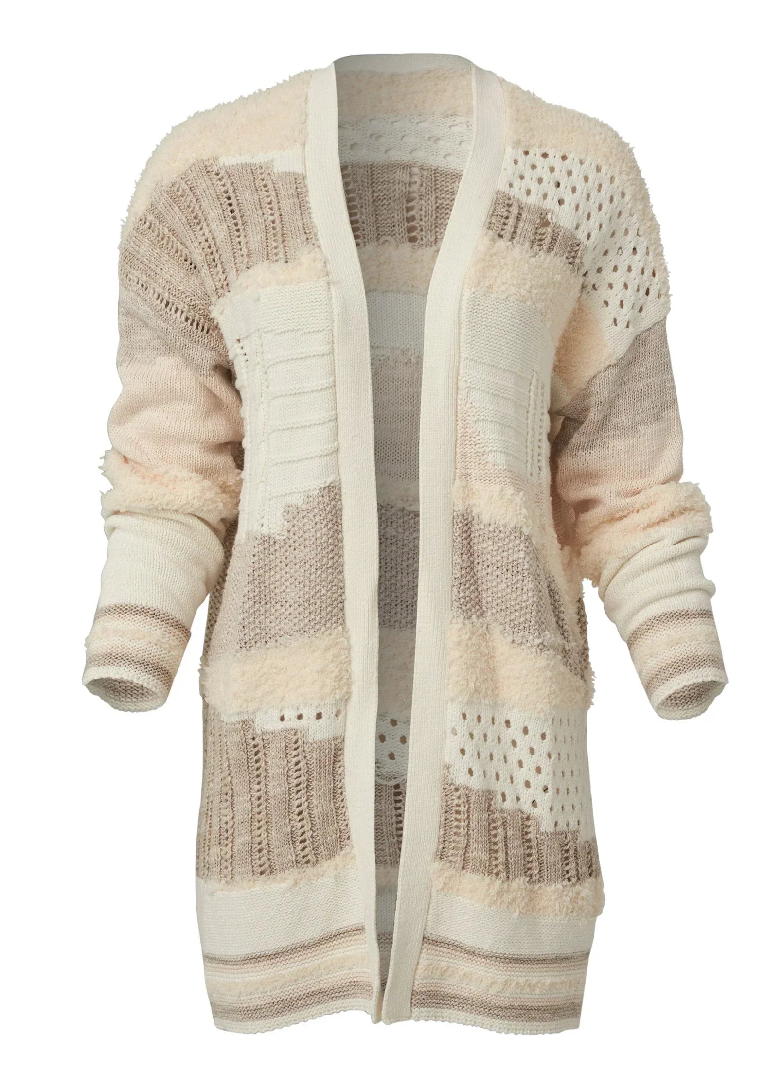 Textured Open Cardigan Cream Multi