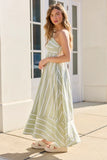 Come Sail Away Sage Striped Maxi Dress SALE